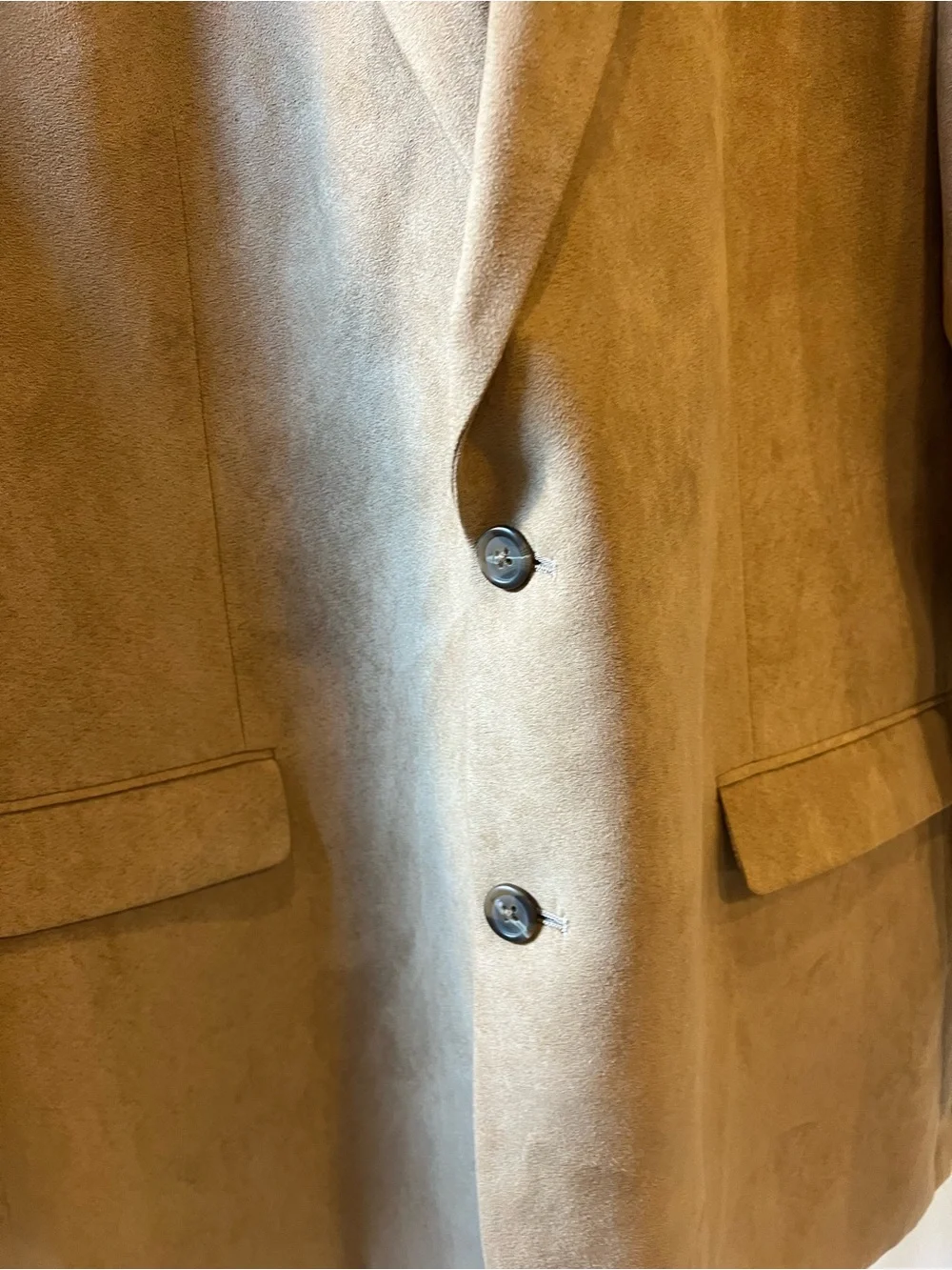 Chaps Faux Suede Blazer Mens Size 48L Camel Tan Paisley Lined Sport Coat